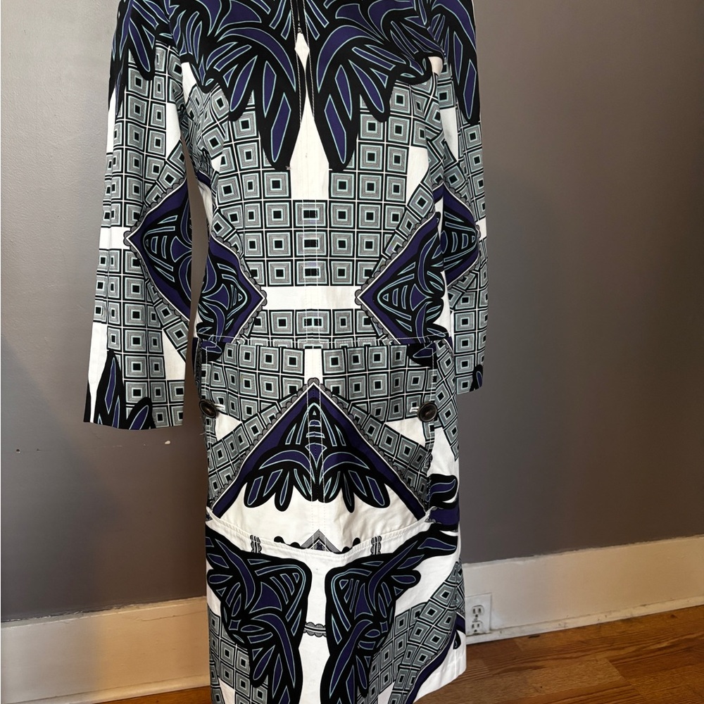 Derek Lam geometric print straight dress in navy and white